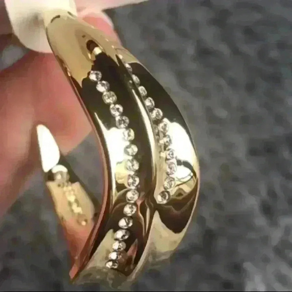 Carolee Iris Gold-Tone Plates Sterling Silver Pave Stone Hoop Earrings NWT - Picture 6 of 8